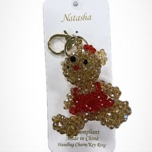 🧸🔹️Natasha 🔹️Bling Bear Figure Faux Leather Strap Keychain Bag Charm